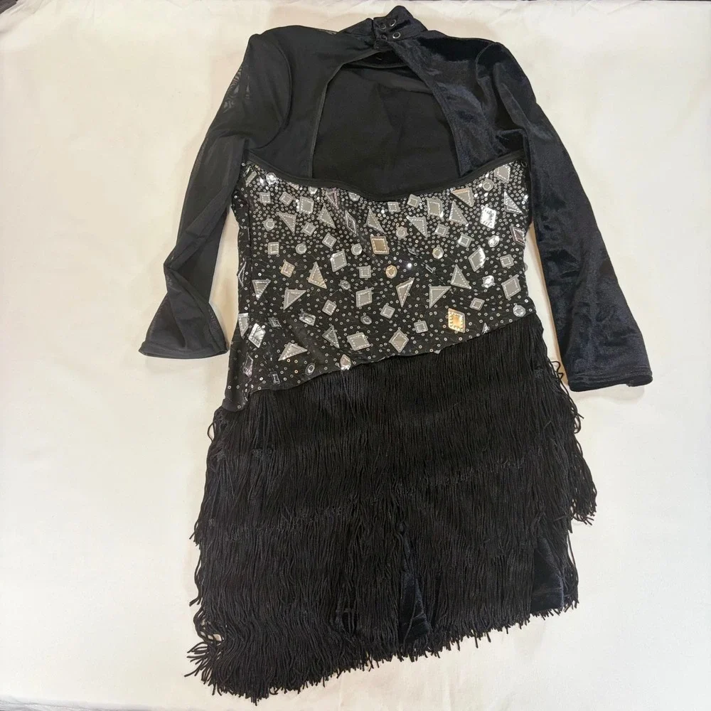 Weissman Kids Black Fringe Sequin Mirror Dance Costume Jazz Tap 16297 MA